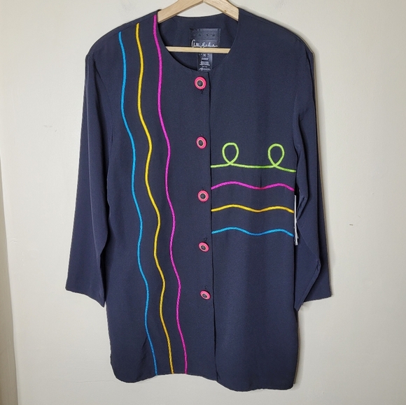 Vintage 80s Anthony Mark Hankins NWT Neon Trim  Mod Career Jacket M USA - Picture 2 of 8